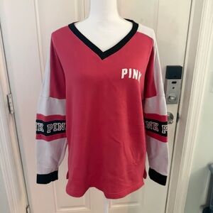 PINK Victoria’s Secret Varsity Crew Sweater M | Cosmic Coral Logo Fleece
